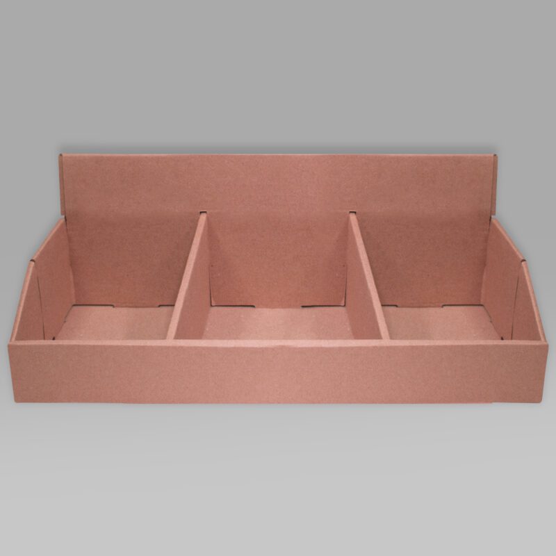 exhibidor 3 espacios Exhibidor 3 espacios de cartón para cosméticos y ferretería