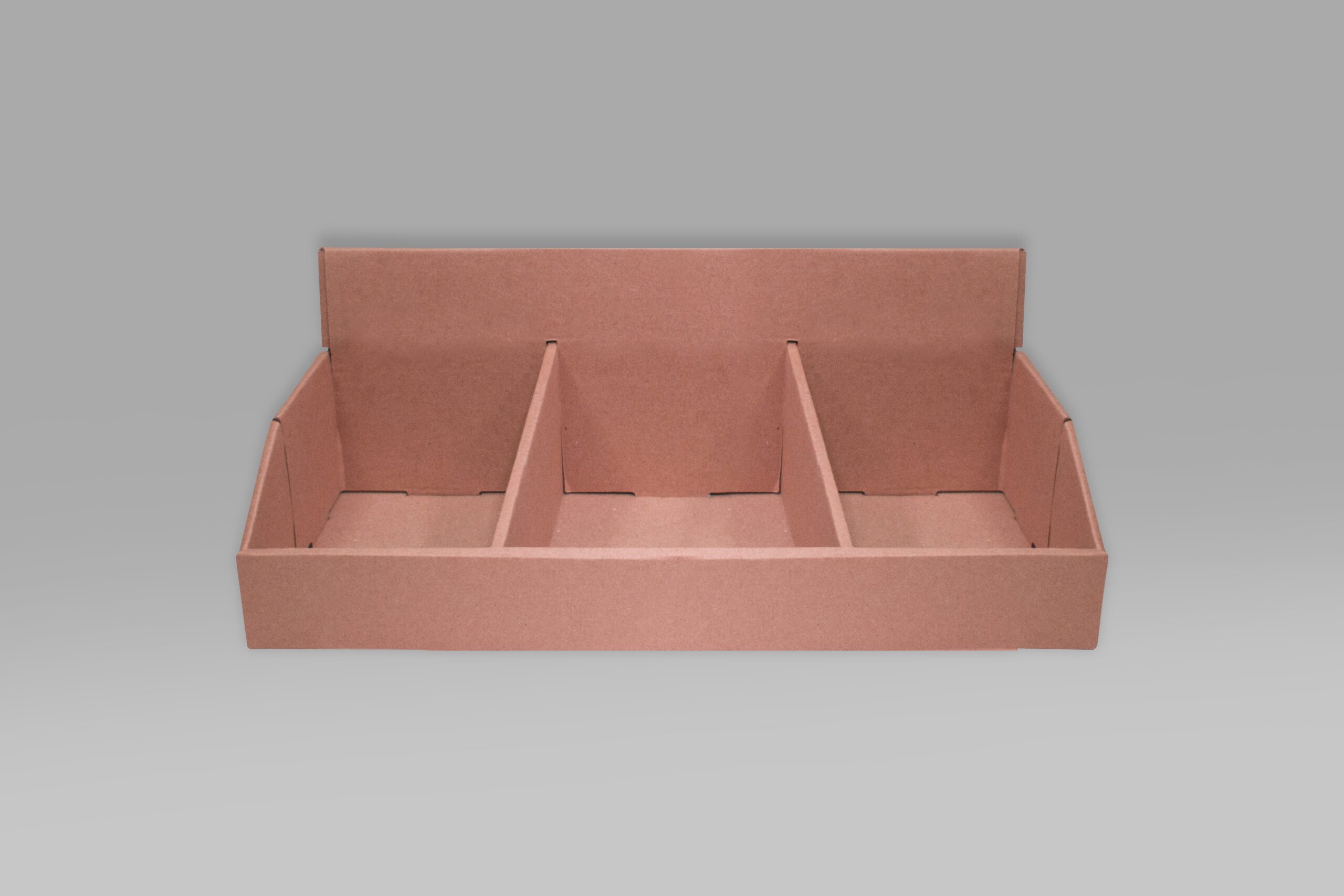 exhibidor 3 espacios Exhibidor 3 espacios de cartón para cosméticos y ferretería